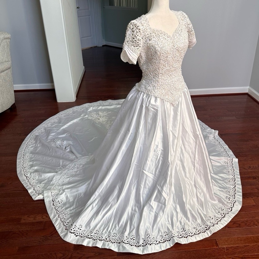 Vintage French Style 60s 70s 80s 90s Pearl Beaded Embellished Wedding Dress‎